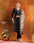 Poly Viscose Ari-Embroidered Kurta Set with Silk Dupatta