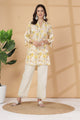 Yellow Abstract Print Rayon Slub Co-ord with Solid Palazzo