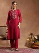 Silk Blend Kurta Set with Intricate Paisley Embroidery, Solid Palazzo & Zari Stitched Hem
