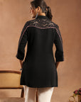 Solid A-Line Crepe Tunic with Thread Embroidery & Lace Detail