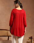 Solid A-Line Viscose Rayon Tunic with Mirror Embroidery