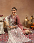 Kurta Set with Intricate Dori Embroidery, Lace Hem Palazzo & Embroidered Supernet Dupatta