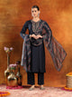Poly Viscose Embroidered Kurta Set with Silk Palazzo & Printed Chiffon Dupatta