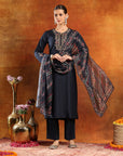 Poly Viscose Embroidered Kurta Set with Silk Palazzo & Printed Chiffon Dupatta