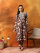 Wool Blend Floral Kurta Set with Zari Embroidery, Lace Detail & Solid Palazzo