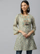 Floral Printed Cotton A-Line Kurti with Tie-Up Neck
