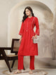 Solid A-Line Poly Viscose Kurta with Mandarin Collar & Embroidery