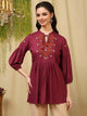 Solid Embroidered Flared Rayon Kurti