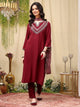 Thread Embroidered Rayon Kurta Set with Lace Sleeves & Printed Dupatta