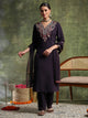 Crepe & Raschel Embroidered Kurta Set with Lace-Edged Mesh Dupatta