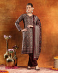 Pashmina Kani Print Kurta Set with Swarovski Yoke & Wool Dupatta