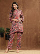 Pink Floral Rayon Co-ord Set with Bell Sleeves and Mandarin Collar