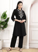 Black Embroidered Cotton Linen Kurta Set with Palazzo