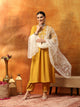 A-Line Kurta Set with Lucknavi Embroidery, Palazzo & Embroidered Supernet Dupatta