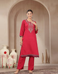 Zari-Embroidered Poly Viscose Kurta Set with Palazzo