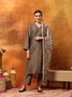 Art Silk Embroidered Kurta Set with Palazzo & Silk Dupatta