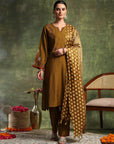 Vetican Embroidered Kurta Set with Bell Sleeves & Khadi Silk Dupatta