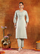 Twill Weave Embroidered Kurta Set with Lace-Trimmed Palazzo