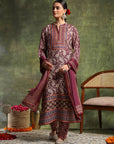 Paisley Wool Blend Kurta Set with Swarovski Detailing & Chiffon Dupatta
