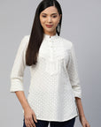 Mandarin Collar Schiffli Shirt Style Top