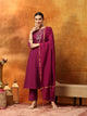 Zari Embroidered Kurta Set with Elasticated Palazzo & Tassel Art Silk Dupatta