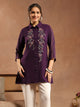 Solid A-Line Crepe Tunic with Thread Embroidery & Lace Detail
