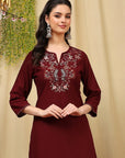 Solid Straight Viscose Rayon Kurta with Ethnic Embroidery & Palazzo