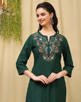 Embroidered Rayon Kurta Set with Stitch-Detailed Palazzo