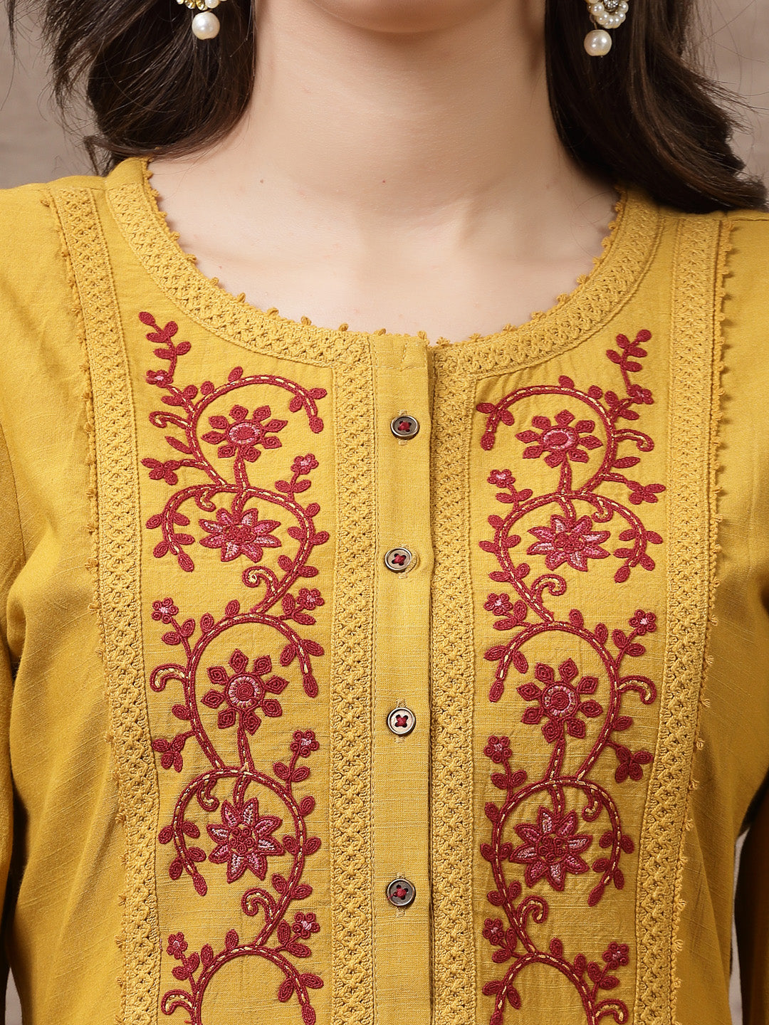 Solid A-Line Cotton Tunic with Embroidered Yoke