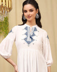 Solid Embroidered Flared Rayon Kurti