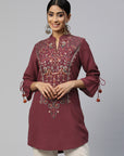 Viscose Rayon Mandarin Collar Embroidered Tunic