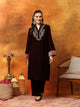 Velvet Zari Embroidered Kurta Set with Elasticated Palazzo