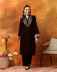 Velvet Zari Embroidered Kurta Set with Elasticated Palazzo