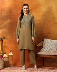 Rayon Kurti & Palazzo Co-Ord Set with Embroidered Yoke