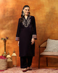 Velvet Zari Embroidered Kurta Set with Elasticated Palazzo
