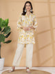 Yellow Abstract Print Rayon Slub Co-ord with Solid Palazzo