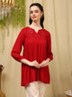 Solid A-Line Viscose Rayon Tunic with Mirror Embroidery