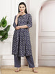 Navy Modal Chanderi Floral Kurta Set with Palazzo