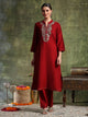 Poly Viscose Kurta Set with Zari-Embroidered Mandarin Collar