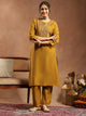 Silk Blend Kurta Set with Intricate Paisley Embroidery, Solid Palazzo & Zari Stitched Hem