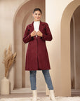Suede Long Coat with Button Placket & Tab-Sleeve Detailing
