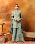 Ethnic Motif Printed Kurta with Zari Embroidery, Garara & Sequin-Laced Dupatta
