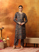 Wool Blend Floral Kurta Set with Zari Embroidery & Printed Elasticated Palazzo