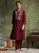 A-Line Cotton Kurta Set with Embroidered Patch Collar & Palazzo