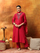 Zari Embroidered Kurta Set with Elasticated Palazzo & Tassel Art Silk Dupatta