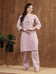 Lavender Cotton Co-ord Set with Tonal Embroidery & Laced Sleeve