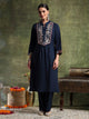 A-Line Cotton Kurta Set with Embroidered Patch Collar & Palazzo