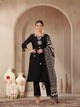 Vetican Fabric Kurta Set with Embroidered Round Neck, Palazzo & Striped Silk Dupatta