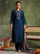 Zari-Embroidered Viscose Blend Kurta Set with Art Silk Dupatta