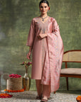 Cotton Linen Kurta Set with Ari Embroidery, Palazzo & Assam Silk Dupatta